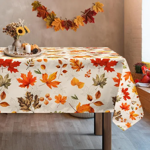 Miniatura 5 de Mantel rectangular de ramas de pájaros de otoño impermeable, mantel de hojas de arce resistente a las manchas, mantel lavable para decoración