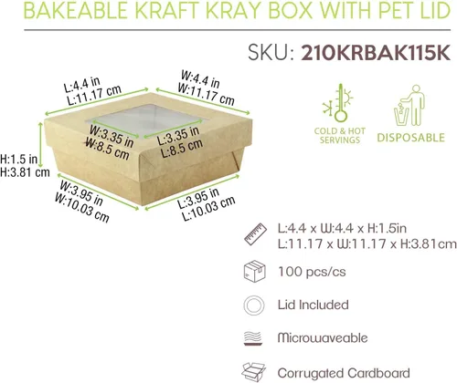 Miniatura 3 de PACKNWOOD 210KRBAK135K - Caja de papel kraft para hornear con tapa de PET, cajas de panadería, cajas de golosinas, cajas de macarrones, cajas