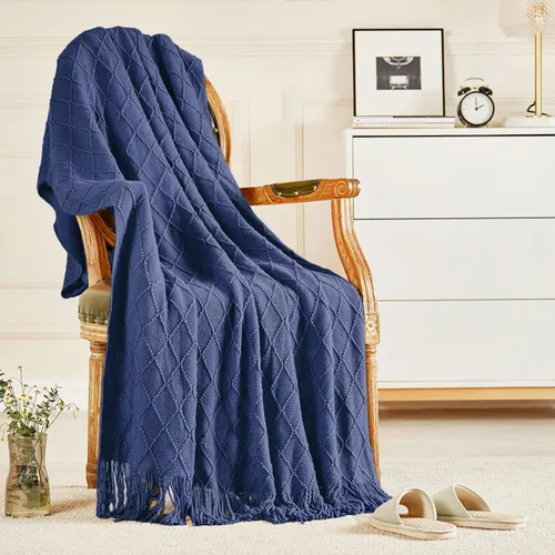 Miniatura 49 de inhand Mantas de punto para sofá y cama, manta de punto suave y acogedora con borlas, mantas decorativas ligeras y mantas decorativas de granja
