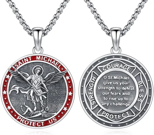 Miniatura 610 de Collar con colgante de plata de ley 925 con medalla de San Patrón, joyería religiosa para hombres y mujeres, con cadena de acero inoxidable 316L