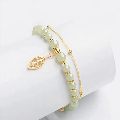 Miniatura 4 de Gofinoday Hetian Jade - Pulsera de hoja de oro, pulsera de temperamento elegante de jade hetiano, 12 pulseras de jade para mujer (2 unidades)