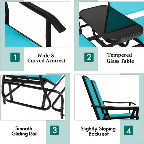 Miniatura 4 de Giantex Banco Mecedor para Patio con Marco de Metal, Mesa Central de Vidrio Templado, Asiento Mecedor Doble para Balcón, Jardín, Lado de la Piscina