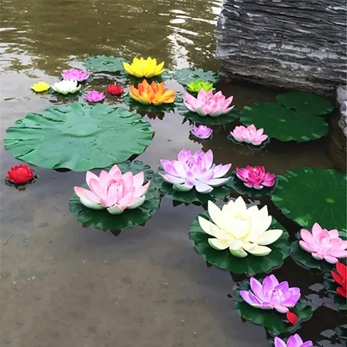 Miniatura 9 de Flor de loto de espuma flotante amarilla con adornos de almohadilla de lirios de agua, flores de loto falsas para pecera, acuario, hogar, jardín