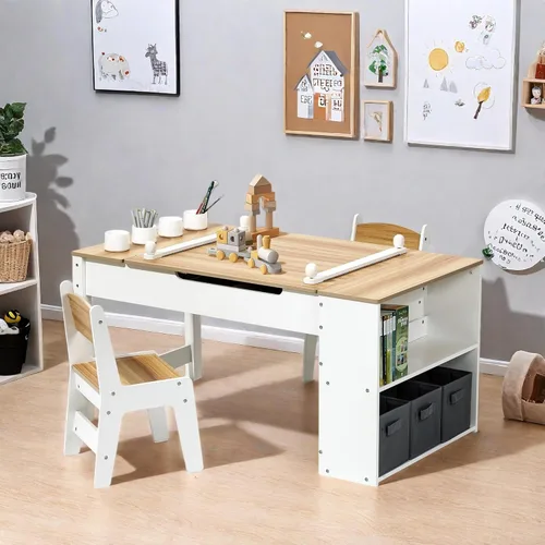 Miniatura 12 de LuxenHome - Juego de mesa y sillas para niños pequeños con mesa reversible, juego de mesa de actividades multifuncional para niños y sillas
