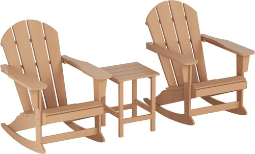 Miniatura 17 de WestinTrends Malibu - Juego de 3 sillas mecedoras Adirondack de polietileno para exteriores y patio con mesa auxiliar (2 plazas), color azul marino