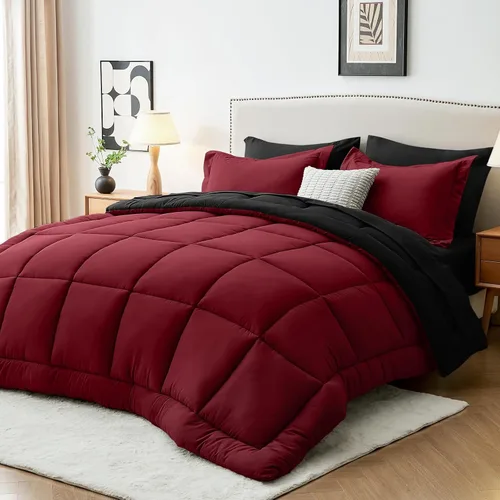 Miniatura 18 de Sasttie Juego de edredón tamaño individual, 5 piezas de cama reversible en una bolsa, juego completo de ropa de cama que incluye edredón, sábana