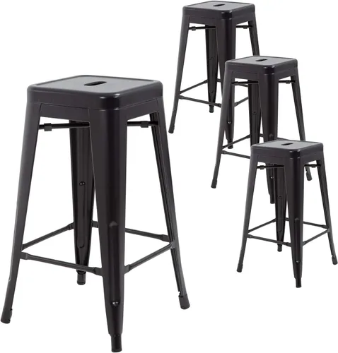 Miniatura 9 de FDW Taburetes de bar de metal, altura de mostrador, sillas de bar industriales, taburete de patio, taburete apilable sin espalda, taburetes de negro