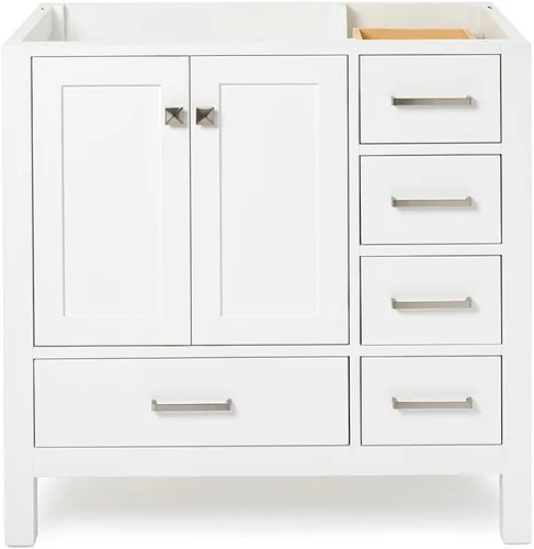 Miniatura 26 de ARIEL Cambridge - Mueble base de tocador de baño de 36 pulgadas, madera maciza, 2 puertas de cierre suave, 5 cajones de cola de milano