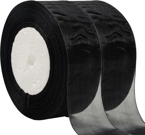 Cinta de organza negra de 1.6 pulgadas para envolver regalos, cinta de gasa transparente de 100 yardas para bodas, envoltura de regalos, decoración