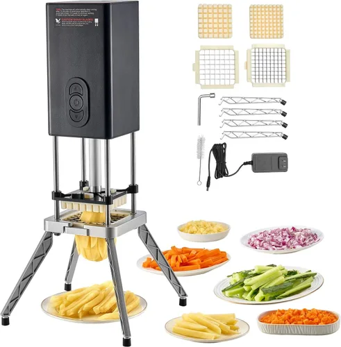 VEVOR Cortador comercial de papas fritas, cortador de vegetales y frutas de acero inoxidable con hoja de 1/2 pulgada y 3/8 pulgadas con 2 cuchillas