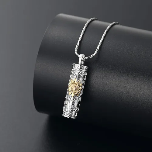 Miniatura 13 de Collar de urna de girasol para cenizas, collar de barra cilíndrica para cenizas para mujer, colgante de recuerdo para cenizas, joyería de cremación