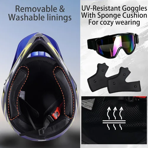 Miniatura 6 de Cascos de Dirt Bike para Jóvenes de Moda para Niños, Motocross, Motocicleta, BMX, ATV, Todoterreno, Cuatro Ruedas, Cascos Integrales para Bicicleta