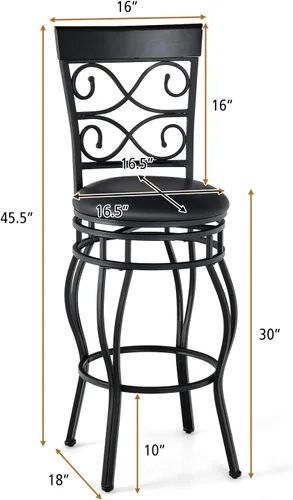 Miniatura 2 de Juego de 2 taburetes de bar de 30 pulgadas de altura de bar, taburetes de bar giratorios de 360 grados retro de metal con asiento acolchado de cuero