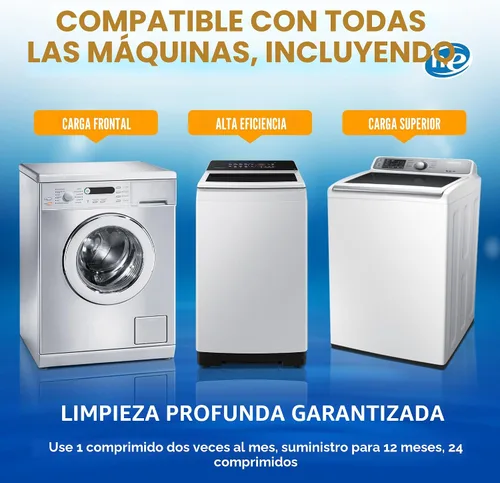 Miniatura 3 de Tabletas Limpiadoras para Lavadora Paquete de 24 Descalcificador Potente - Limpieza Profunda para Lavadoras HE de Carga Frontal y Superior Seguro