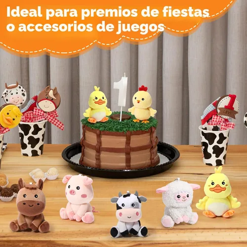 Miniatura 5 de Aoriher 6 piezas de mini animales de granja de felpa a granel de 4 pulgadas lindos animales de peluche de caballo, vaca, cerdo, oveja, pato pollito
