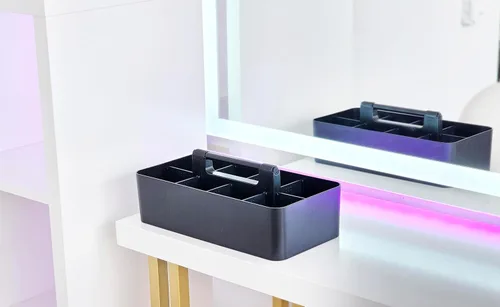 Miniatura 6 de Nuevo Organizador de Maquillaje Portátil de Plástico Caddy Tote Cesta Dividida con Asa, para Almacenamiento de Baño - Contiene Brochas de Maquillaje
