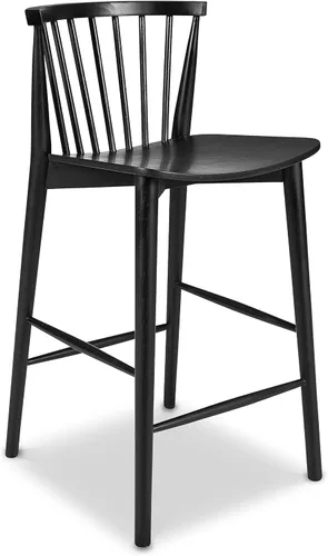 Poly & BARK Ligna Taburete de mostrador en negro – Taburete inspirado en mediados de siglo con respaldo de husillo esculpido – Marco de roble