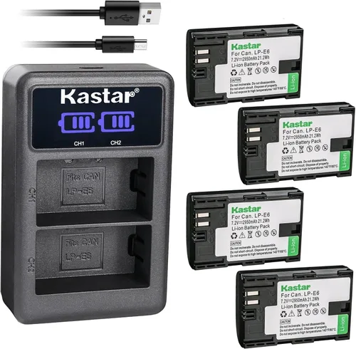 Miniatura 7 de Kastar LP-E6 LED2 Cargador de batería USB compatible con Canon EOS 60D, EOS 60Da, EOS 70D, EOS 80D, EOS R, EOS Ra, EOS R5, EOS R5 C, EOS R6, EOS R6