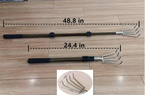 Miniatura 5 de Rastrillo de garra de jardín de acero inoxidable rastrillo multifuncional, mango de aleación de aluminio alargado, se puede utilizar para desmalezar