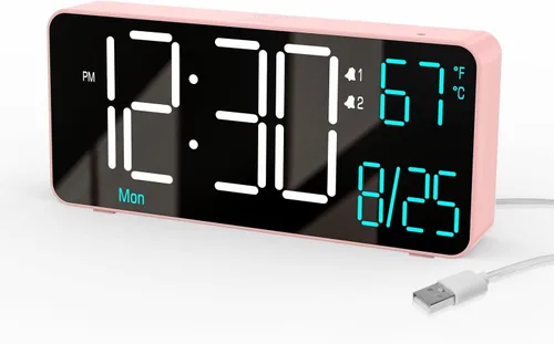 Miniatura 15 de KOSUMOSU Reloj digital para dormitorio de 6.7 pulgadas, despertador para sala de estar, atenuación automática, fecha, semana, segundos, temperatura