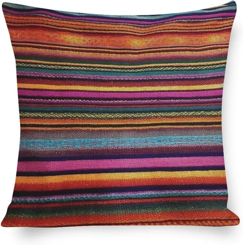 Miniatura 8 de Fundas de almohada bohemias a rayas, estilo bohemio, mexicano, retro, multicolor, funda de cojín para sofá, 16 x 16 pulgadas, fundas de almohada