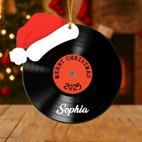 Miniatura 6 de Adorno de Disco de Vinilo Retro Personalizado 2025, Adorno de Músico Personalizado para Amantes de la Música, Decoración de Árbol de Navidad