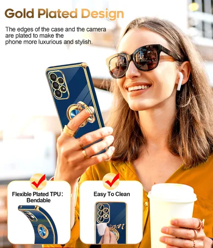 Miniatura 6 de LeYi Funda para Samsung Galaxy A53 5G con Protector de Pantalla de Vidrio Templado [Paquete de 2] Soporte de Anillo Giratorio de 360° Soporte Azul
