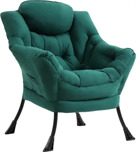 Miniatura 28 de Furlide Silla Perezosa Moderna con Reposapiés Plegable, Sillón de Descanso y Cómoda Silla de Lectura (Negro)