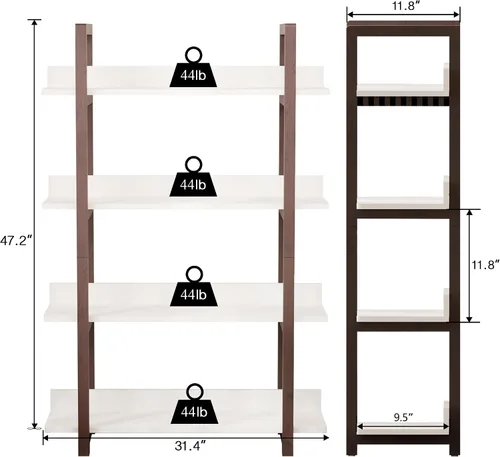 Miniatura 2 de Estantería de madera maciza de 4 niveles, moderna estantería industrial con protección de borde trasero, estantes de almacenamiento independientes