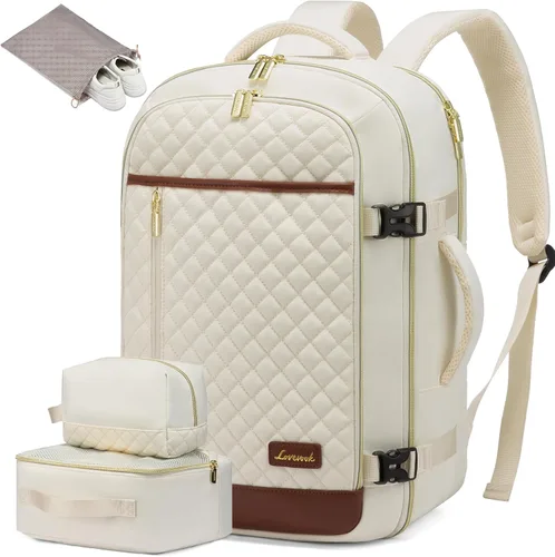 LOVEVOOK - Mochila para laptop con bolso para mujer, mochila de viaje de moda, aprobada por aerolíneas, Beige, Mochilas de viaje