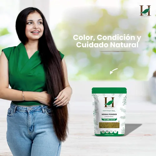 Miniatura 3 de Polvo de henna puro y 100 % natural H&C, Lawsonia inermis (cultivada orgánicamente) 0.5 libras, para el cabello Verde