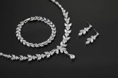 Miniatura 3 de Wedding Jewelry Set for Bride Bridal Jewelry Set for Wedding Cubic Zirconia Necklace Earrings Bracelet Sets for Bride Silver Jewelry Set for Women