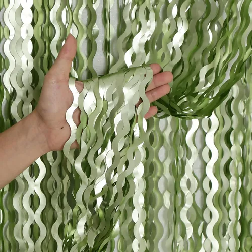 Miniatura 19 de Paquete de 4 cortinas onduladas de flecos de papel de aluminio verde azulado aguamarina para decoración de fiesta, 3.3 pies x 6.6 pies, cortina