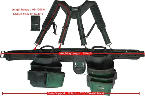 Miniatura 3 de MELOTOUGH Cinturón de Herramientas Tipo Delantal Combo Pro Framer de 28 Bolsillos y Tirantes Acolchados de Servicio Pesado con Diseñador Magnético