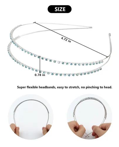 Miniatura 3 de Wecoe Paquete de 4 tocados nupciales de diamantes de imitación azul claro – Diademas de metal con hojas de mariposa de cristal para mujeres, niñas