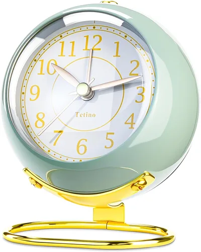 Miniatura 15 de Tetino Relojes despertadores analógicos, retroiluminación retro, bonito diseño simple, pequeño reloj de escritorio con luz nocturna, silencioso sin