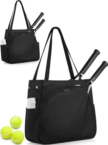 CHICECO Bolsa de tenis para mujer, bolsa de raqueta de tenis grande, bolsa de tenis 2 raquetas, bolsa de pickleball, bolsa de pádel Negro