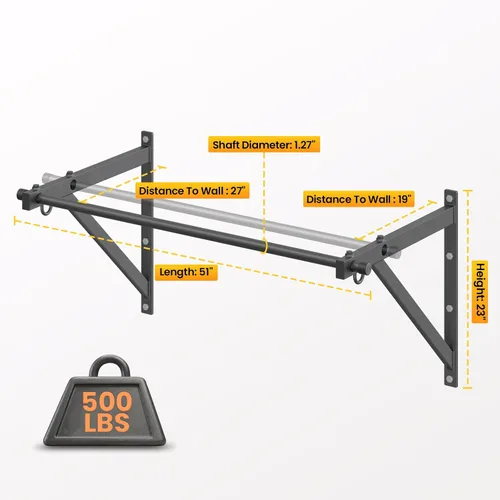 Miniatura 2 de Jusgym Wall Mounted Pull Up Bar, 51"/45" Chin Up Bar with 500LBS Capacity, Strength Training Pull-Up Bars Joist Mounted Reinforced Thick Metal