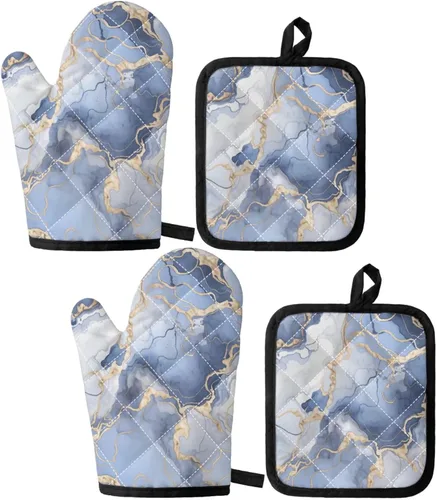 Miniatura 34 de UNICEU Juego de 4 manoplas de horno personalizadas y soportes para ollas, decoración de cocina, guantes protectores personalizados para hornear