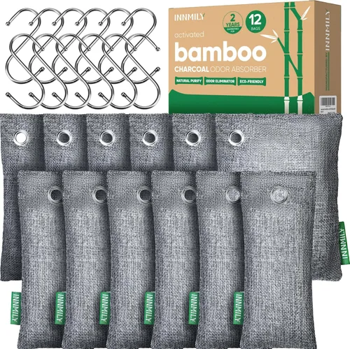 Miniatura 10 de Absorbedor de olores de carbón activado, paquete de 8 con ganchos, eliminador de olores naturales para olores fuertes, bolsas purificadoras de aire