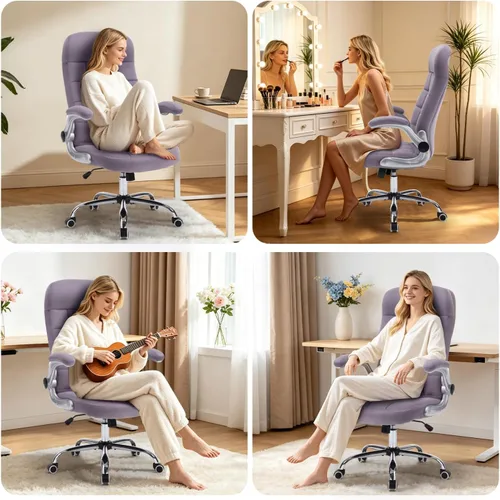 Miniatura 4 de Silla de oficina en casa de tela, cómoda, silla de escritorio ejecutiva de terciopelo con respaldo alto con brazos abatibles, sillas de oficina Azul