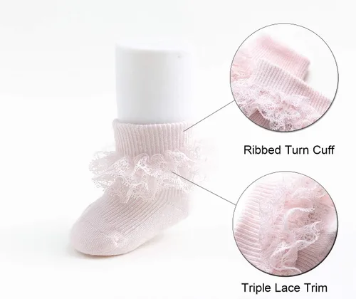 Miniatura 3 de EPEIUS Calcetines de encaje con volantes para bebé, niñas, con ojales, triple, encaje, para recién nacidos, bebés, niños pequeños, 35 pares