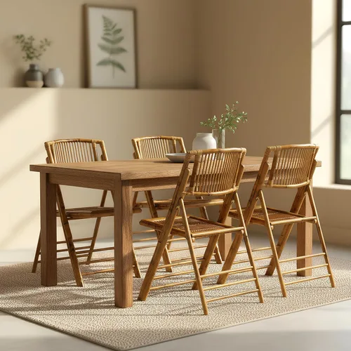 Miniatura 8 de Bonnlo Sillas plegables de bambú, paquete de 1/2/4, sillas plegables de madera para comedor al aire libre, interior, jardín, patio, césped, porche