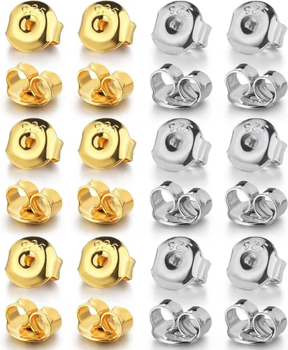 Miniatura 11 de 12 piezas de repuesto para aretes de plata de ley 925, hipoalergénicos, seguros y con cierre de oreja para tachuelas, color dorado
