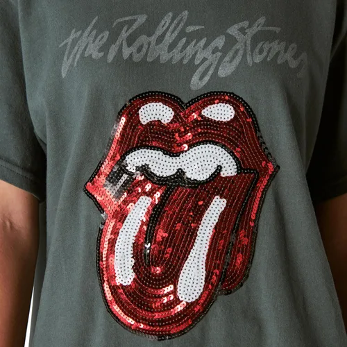 Miniatura 3 de Lucky Brand Camiseta estilo novio con lentejuelas Rolling Stones para mujer
