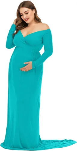 Miniatura 3 de ZIUMUDY Vestido de maternidad con hombros descubiertos y medio círculo, maxi vestido de fotografía para baby shower