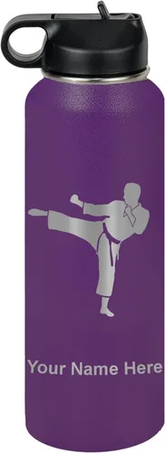 Miniatura 23 de Botella de agua personalizada LaserGram, Karate Man, de acero inoxidable con doble pared aislada al vacío con tapa abatible, regalo personalizado