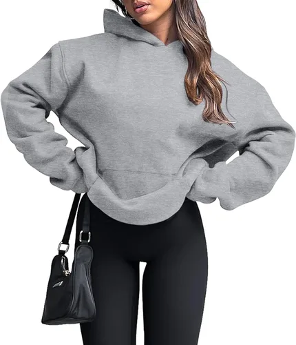 Miniatura 38 de onlypuff Sudadera casual con capucha para mujer, de manga larga, con bolsillo de canguro, hombro caído