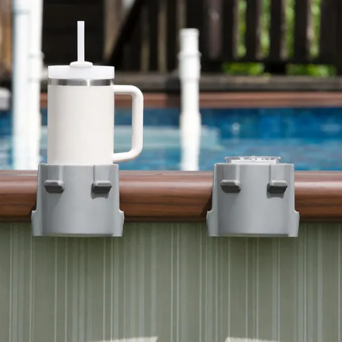 Miniatura 12 de Paquete de 2 portavasos junto a la piscina para piscinas cuadradas sobre el suelo, ajuste ajustable para bordes anchos, agarres de silicona Gris