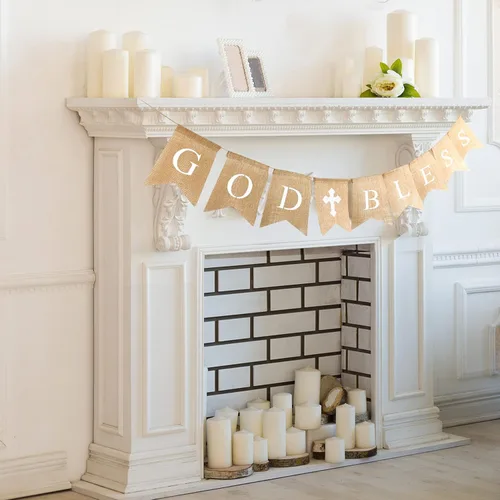Miniatura 4 de CHRORINE Cartel de Bautismo de God Bless para niños, decoraciones de confirmación de la primera comunión, suministros para fiesta de bautismo de Azul